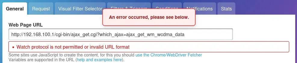 changedetection.io edit invalid URL